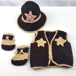 Newborn baby sheriff cowboy knit outfit